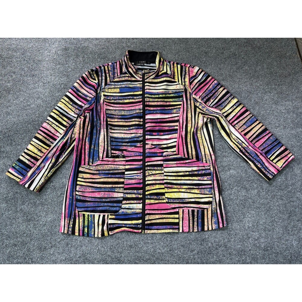 Toni Morgan Full Zip Jacket Womens P L Long Sleeve Colorful 2 Pocket